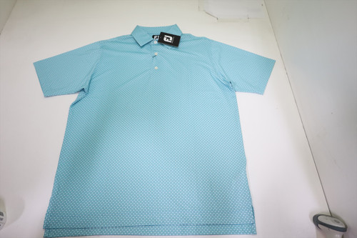 FootJoy Golf Dot Geo Print Lisle TF Polo Mens Size Large Mint/White/Navy 1007G FootJoy Golf Dot Geo Print Lisle TF Polo Mens Size Large Mint/White/Navy 1007G