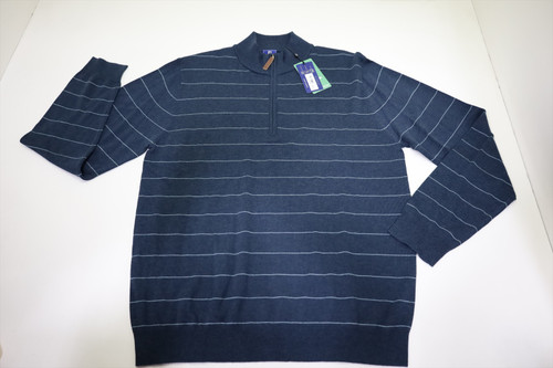 FootJoy Wool Heather Stripe Sweater Mens Large Navy 1/4 Zip 1007G FootJoy Wool Heather Stripe Sweater Mens Large Navy 1/4 Zip 1007G