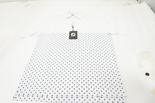 FootJoy Eng Flrd Polo Mens Size Small White/Black/ORC 980C 01213060