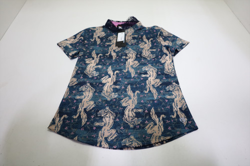 Greyson Woven Wolf Lace Scarlett Polo Womens Small Maltese Blue INV12677355