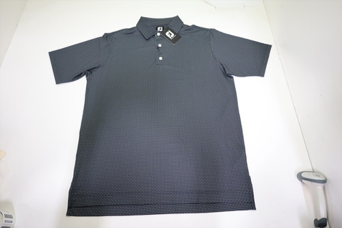 FootJoy Golf Dot Geo Print Lisle Polo Mens Size Large Black/Grey/White 1007G