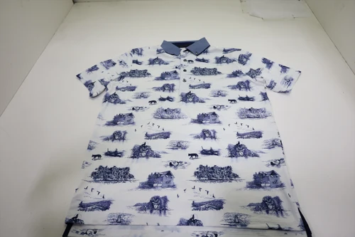 Greyson Golf Pattern Polo Mens Size Medium White/Navy 947C New INV12655956