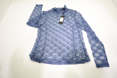 Greyson Wolf Links Lace Mock Neck Top Polo Womens Size Small Indigo INV13367742
