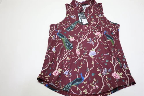 Greyson Garden of Venus Vesta Mock Neck Top Polo Womens Small Merlot INV13856110