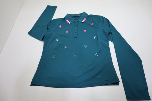 G/Fore Golf ICON EMBROIDERED Polo Womens Size Small MTEAL New INV14032878