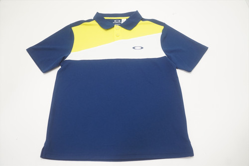 NEW Oakley Golf Regular Fit Polo  Boys Size Medium Blue/White/Yellow 637B 935439