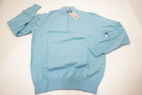 NEW Peter Millar Crest Mens Medium ISLAND BLUE 1/4 Zip Sweater 667B 00955159