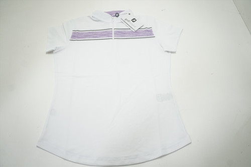 FootJoy Baby Pique SS Zip Stripe Polo Womens X-Small White/Charcoal 681C New FootJoy Baby Pique SS Zip Stripe Polo Womens X-Small White/Charcoal 681C New