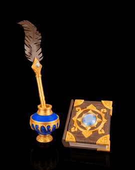 Fantasy Quill Pen Holder with Spellbook Post-It Note Base – Handmade 3D-Printed Desk Accessory