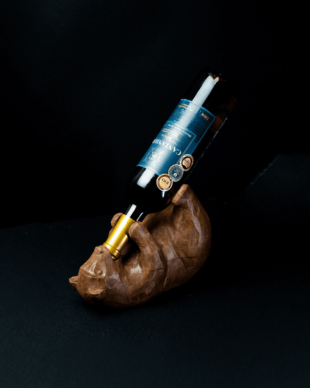 Bear Hug Wine Holder | Rustic Animal Bottle Stand | Woodland Bar Décor