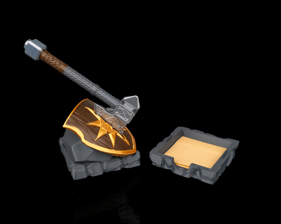 3D-Printed Axe Pen with Shield Post-it Holder – Handmade Viking Desk Accessory