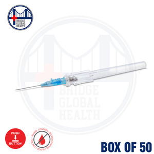 22G TrueSafe Comfort BC Push Button Style Safety IV Catheter (Box of 50 Catheters)