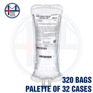 0.9% Sodium Chloride 1,000mL for IV Drip (Palette of 32 Cases of 1,000mL Bags - Total of 320 Bags)