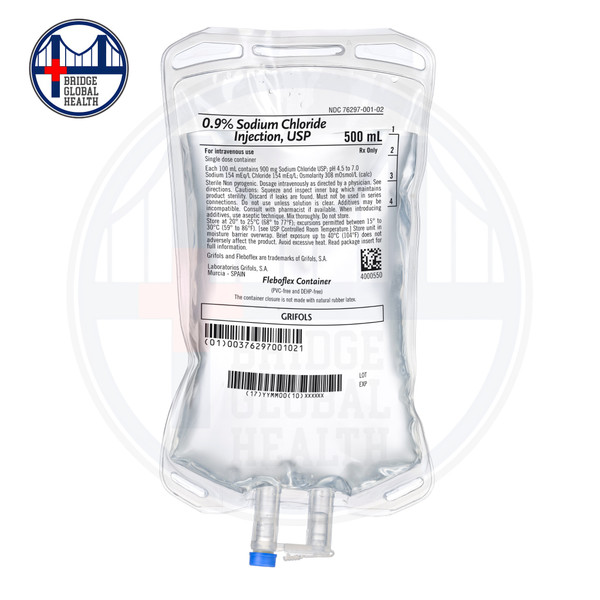 Grifols: 0.9% Sodium Chloride, 500mL for IV Drip (Single 500mL Bag)