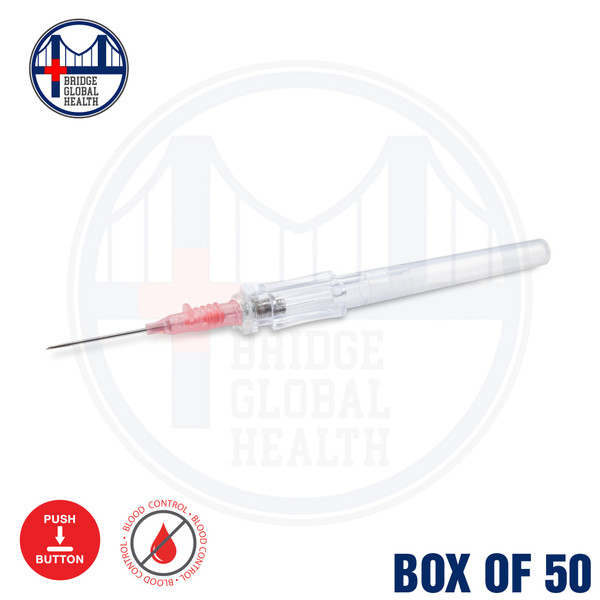 20G TrueSafe Comfort BC Push Button Style Safety IV Catheter (Box of 50 Catheters)