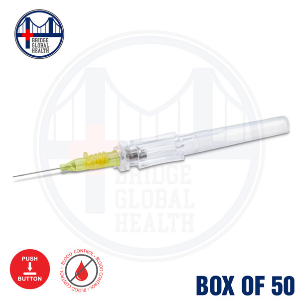 24G TrueSafe Comfort BC Push Button Style Safety IV Catheter (Box of 50 Catheters)