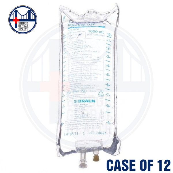 Injection Lactated Ringers,  1,000mL for IV Drip (Case of 12 x 500mL Bags)