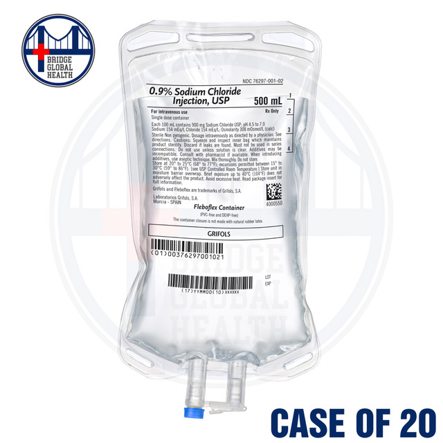 0.9% Sodium Chloride 500mL for IV Drip (Case of 20 x 500mL Bags)
