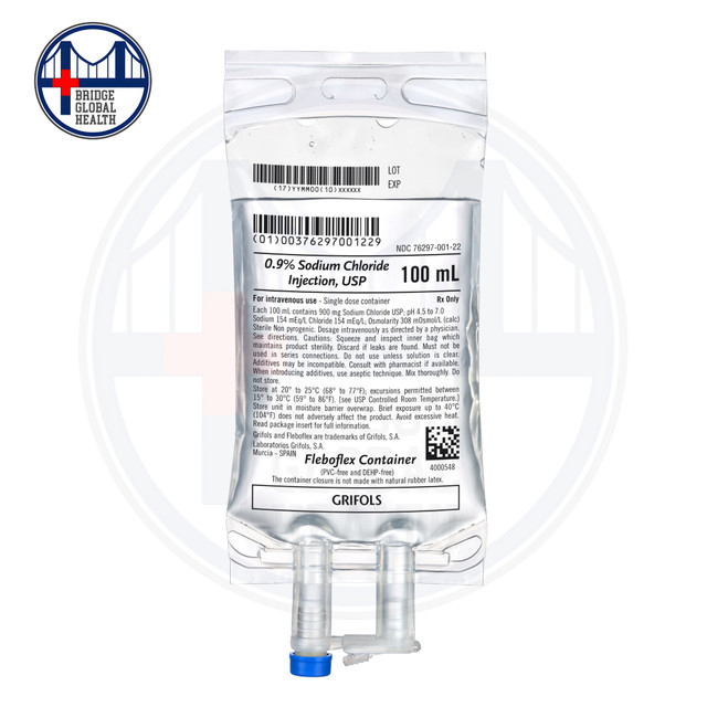 0.9% Sodium Chloride 100mL for IV Drip (Single 100mL Bag)