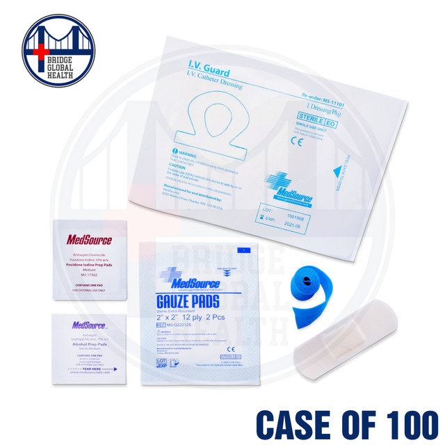 Single-Use IV Guard Catheter Dressing Venipuncture Preparation Set (Case of 100 IV Start Kits)