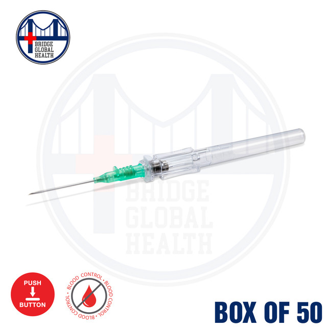 18G TrueSafe Comfort BC Push Button Style Safety IV Catheter (Box of 50 Catheters)