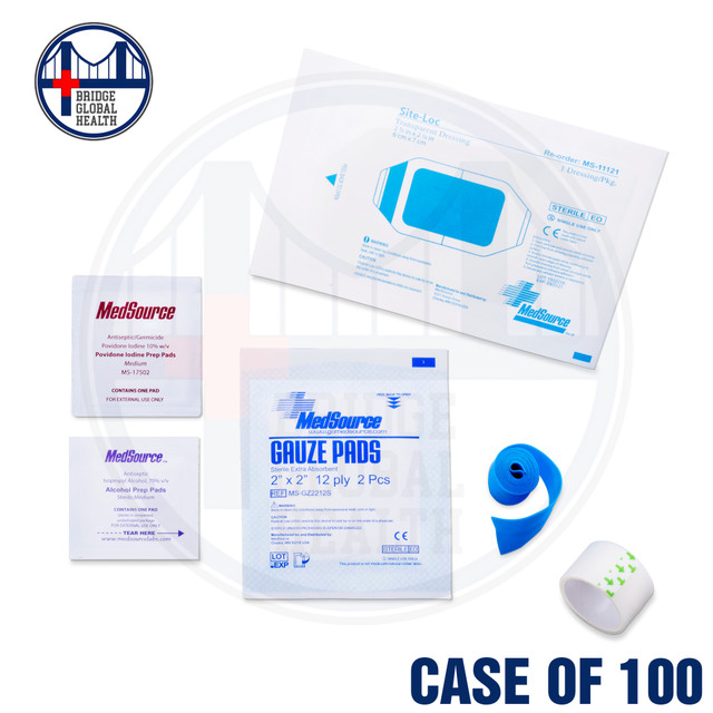 Single-Use Site-Loc Transparent Dressing Venipuncture Preparation Set (Case of 100 IV Start Kits)