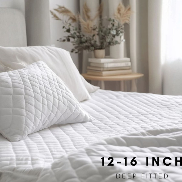 12-16'' Deep Quilted Mattress Protector | Soft & Breathable  Cover for Ultimate Comfort 12-16'' Deep Quilted Mattress Protector | Soft & Breathable  Cover for Ultimate Comfort