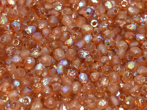 3mm Fire Polished - Etched Orange Rainbow