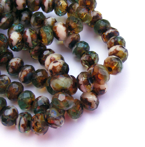 5X7 Czech Rondelle - Brown Green Tan with Picasso