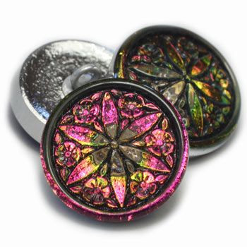 18mm Vitrail Star Flower Black Wash Button