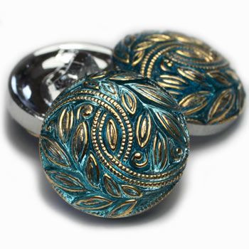 18mm Laurel Sky Blue Wreath with Gold Button