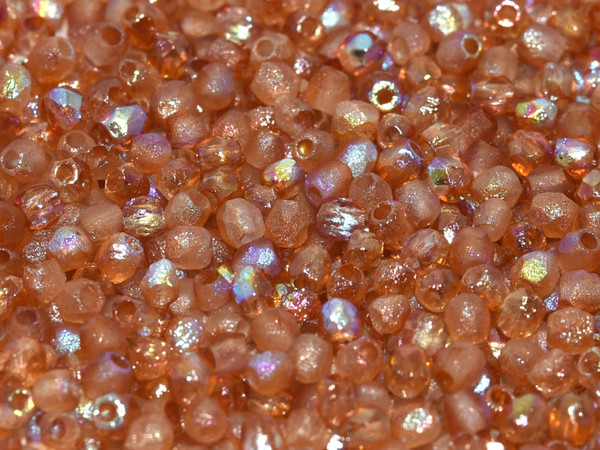 3mm Fire Polished - Etched Orange Rainbow