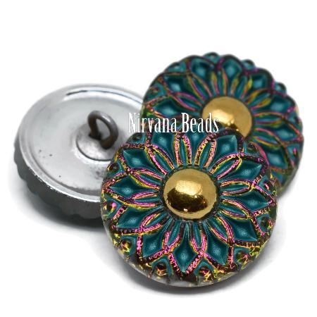 18mm Collarette Flower Vitrail Medium with Gold Button