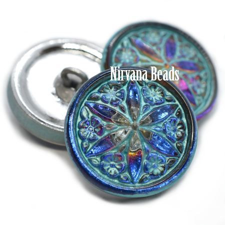 18mm Star Flower Volcano Turquoise with Gold Button