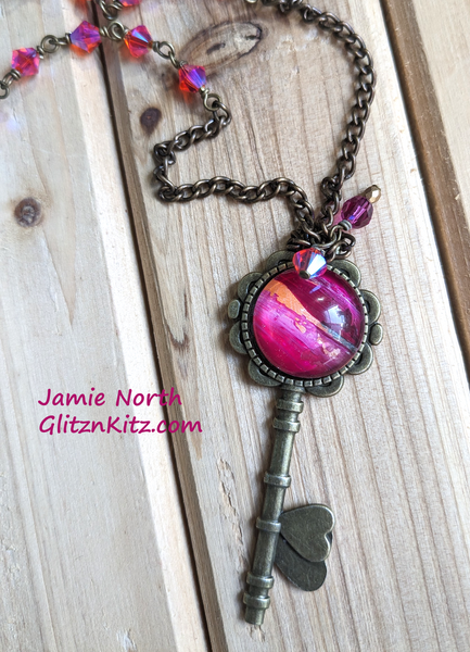 Sample - Heart Key on Chain - AB Pink Orange