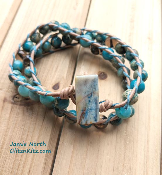 Sample - Leather Wrap Impression Jasper Bracelet