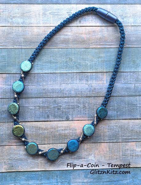 Sample - Flip-a-Coin Tempest Jet Full AB Kumihimo Necklace