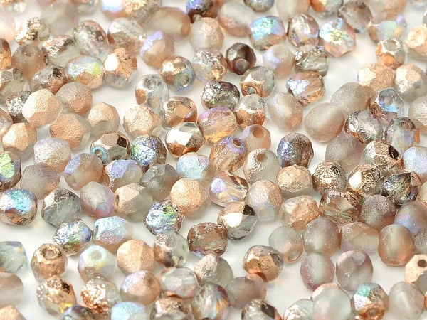 4mm Fire Polished - Etched Crystal Copper Rainbow