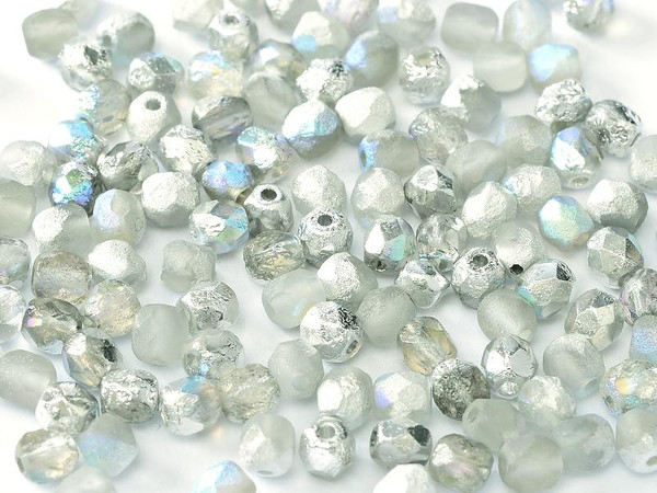 4mm Fire Polished - Etched Crystal Silver Rainbow
