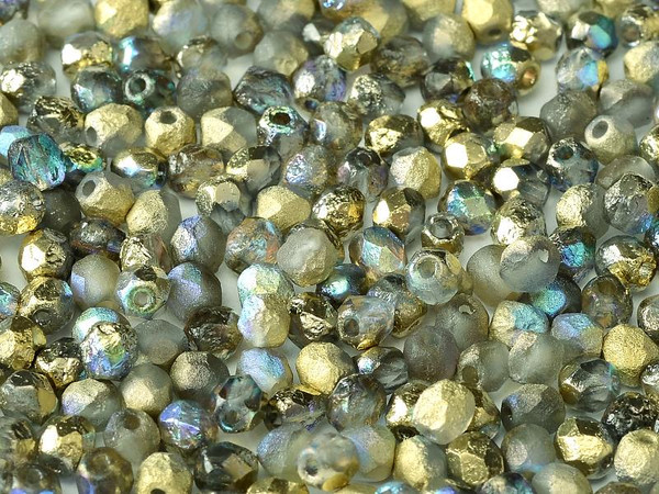 4mm Fire Polished - Etched Crystal Golden Rainbow