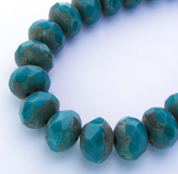 6X8 Czech Rondelle - Opaque Green Turquoise Picasso