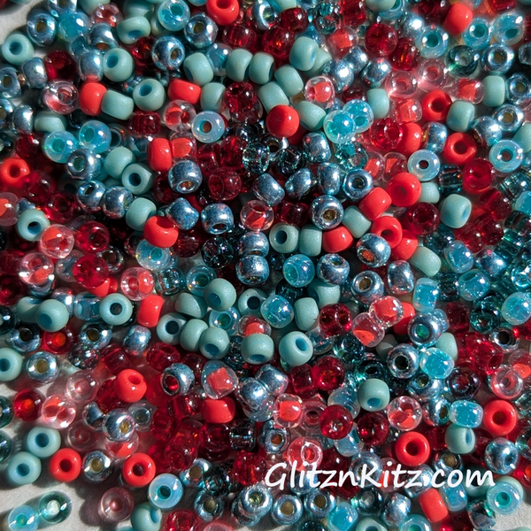 Seafoam & Rubies - Sz 8 Seed Bead Mix