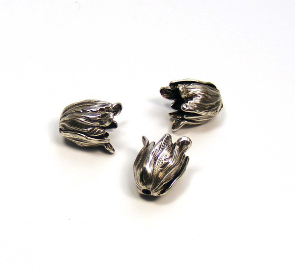 Petite Tulip End Caps - Oxidized Silver