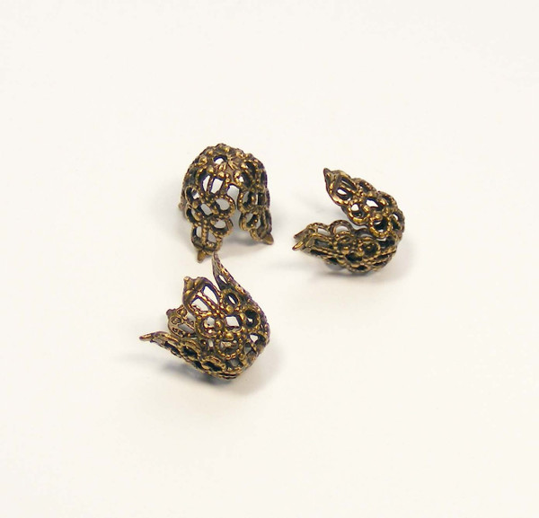 Filigree Flower Caps - Oxidized Brass