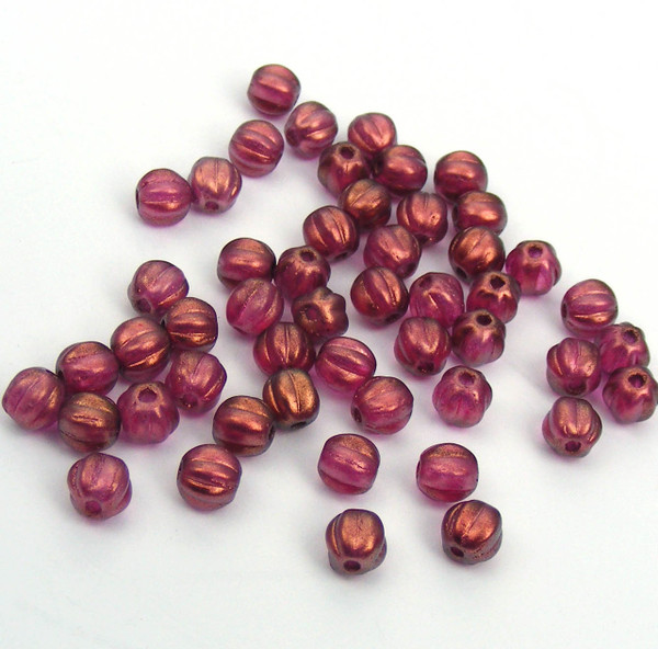5mm Melon Beads - Halo Madder Rose