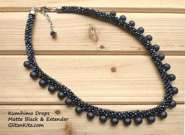Sample - Kumihimo Matte Black Drops Necklace