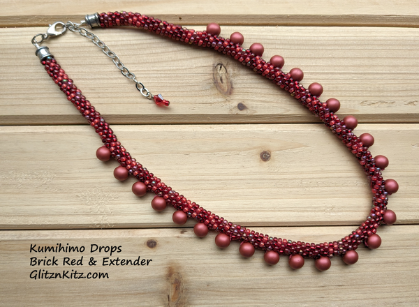 Sample - Kumihimo Matte Brick Red Drops Necklace
