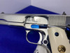 CUSTOM Colt Government 45ACP *MIRROR POLISHED & FIRE BLUE* Genuine Ivory