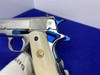 CUSTOM Colt Government 45ACP *MIRROR POLISHED & FIRE BLUE* Genuine Ivory