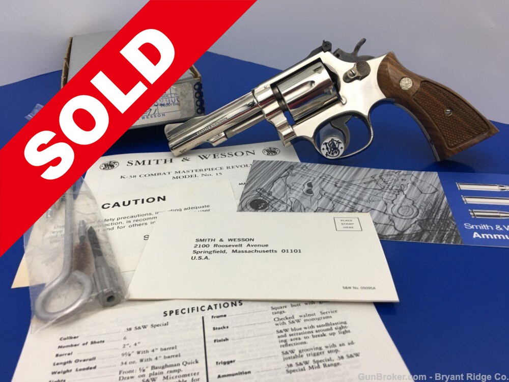 1977 Smith Wesson 15-4 .38spl RARE NICKEL MODEL 4